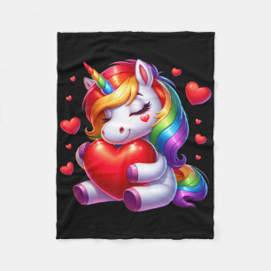 Cute Unicorn With Heart Valentines Day For Girls W Fleece Blanket