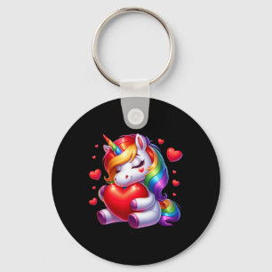 Cute Unicorn With Heart Valentines Day For Girls W Keychain