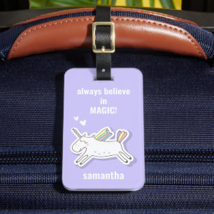 Cute Unicorn with Name Kids Luggage Tag