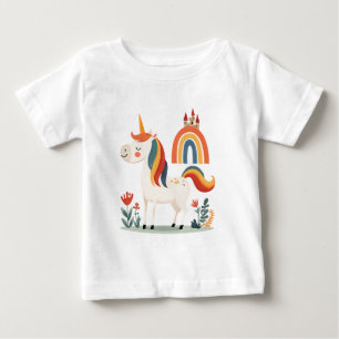 Cute Unicorn with Rainbow and Castle – fantasy kid Baby T-Shirt