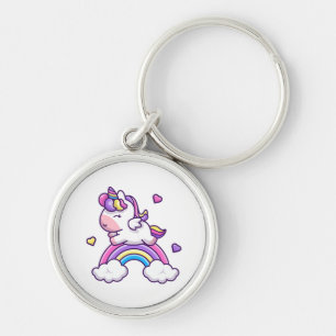 Cute Unicorn With Rainbow Cartoon Keychain