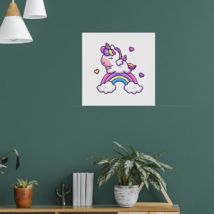 Cute Unicorn With Rainbow Cartoon Poster
