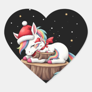 Cute Unicorn with Scarf Christmas Xmas Holiday T-S Heart Sticker