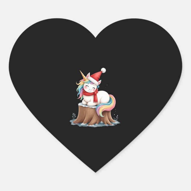 Cute Unicorn with Scarf Christmas Xmas Holiday T-S Heart Sticker (Front)