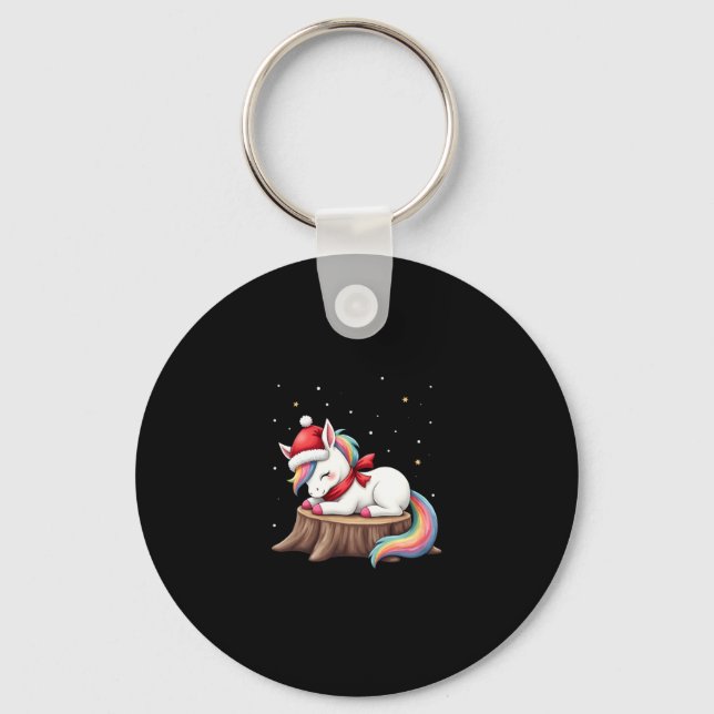 Cute Unicorn with Scarf Christmas Xmas Holiday T-S Keychain (Front)