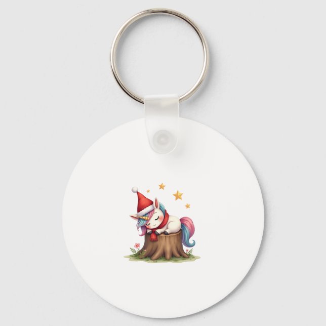 Cute Unicorn with Scarf Christmas Xmas Holiday T-S Keychain (Front)
