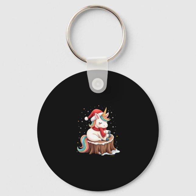 Cute Unicorn with Scarf Christmas Xmas Holiday T-S Keychain (Front)