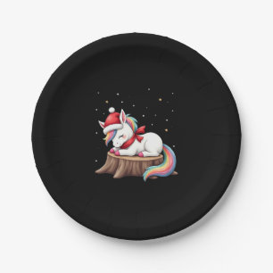 Cute Unicorn with Scarf Christmas Xmas Holiday T-S Paper Plate