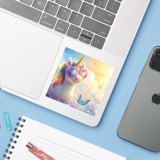 Cute Unicorn with Sunglasses: Magical and Fun (Laptop w/ iPhone)