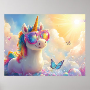 Cute Unicorn with Sunglasses: Magical and Fun Poster
