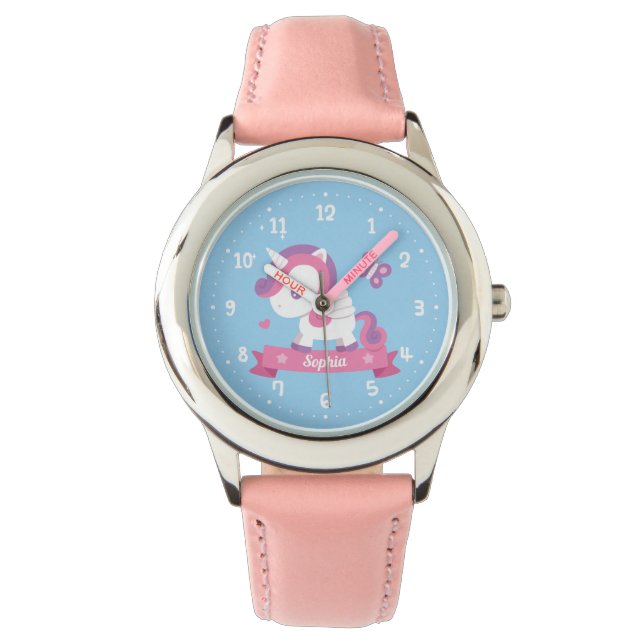 Cute Unicorn with Wings Girls Personalized Watch (Front)