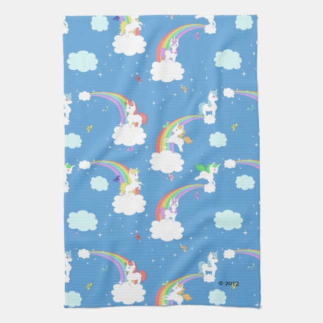 Cute Unicorns and Rainbows Kitchen Towel (Vertical)