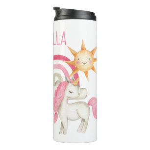 Cute Unicorns and Rainbows with Your Custom Name Thermal Tumbler