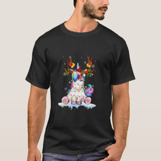 Cute Unicorns Christmas Lights Reindeer Pajamas T- T-Shirt