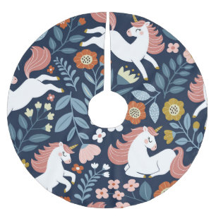 Cute Unicorns Floral Vintage Pattern Brushed Polyester Tree Skirt