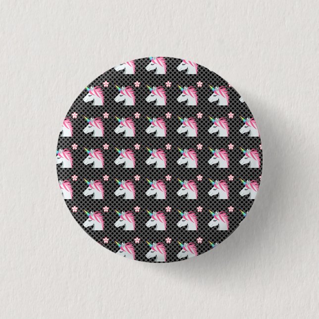 Cute Unicorns Flower Emoji Polka Dots Pattern 1 Inch Round Button (Front)
