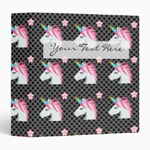Cute Unicorns Flower Emoji Polka Dots Pattern Binder