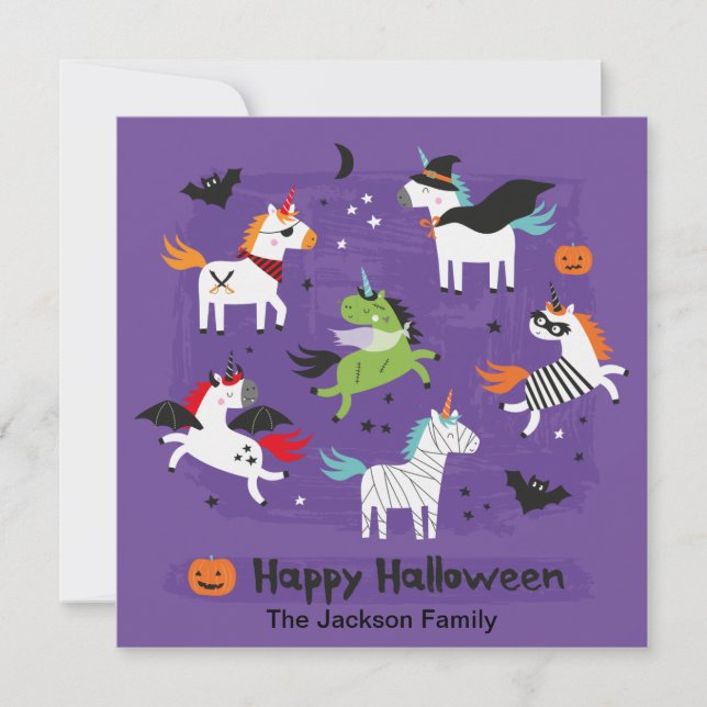 Cute Unicorns in Halloween Costumes Thank You Card (Front)