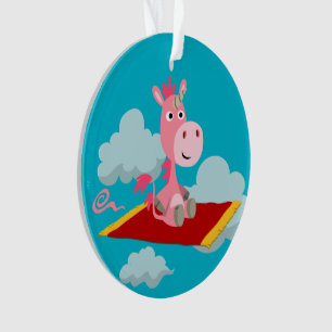 Cute Unicorn's Magic Carpet Ride Acrylic Ornament