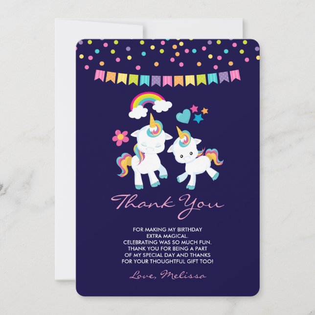Cute Unicorns Magical Rainbow & Stars Thank You Card (Front)