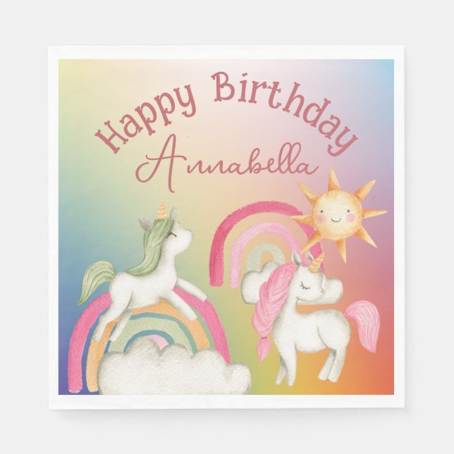 Cute Unicorns on a Rainbow Napkin (Front)