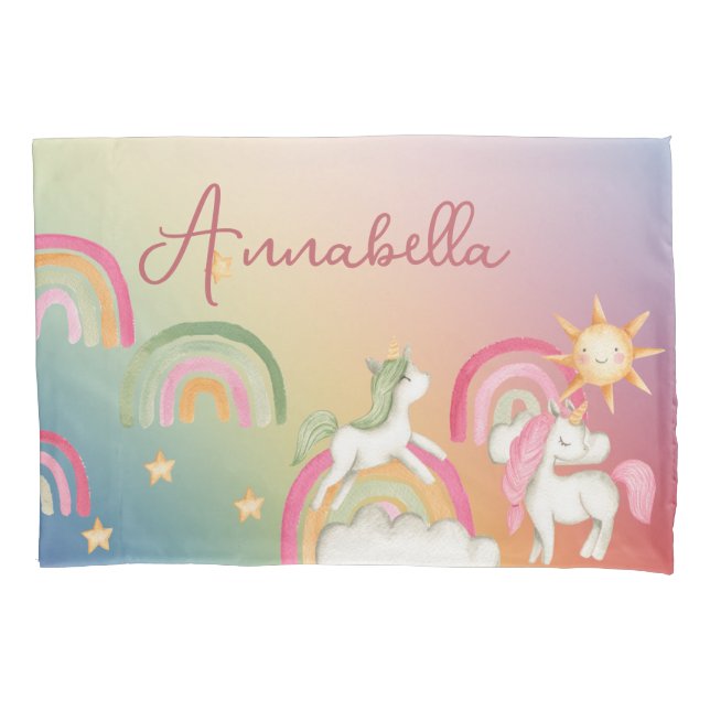 Cute Unicorns on a Rainbow Pillowcase (Front)