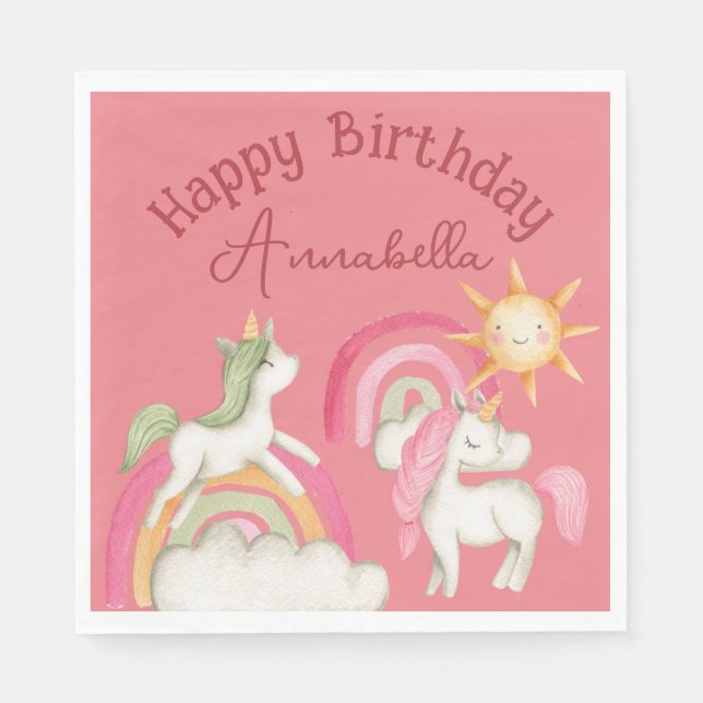 Cute Unicorns on Pink Napkin (Front)