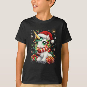 Cute Unicorrn Santa Hat Christmas Xmas Girl Holida T-Shirt