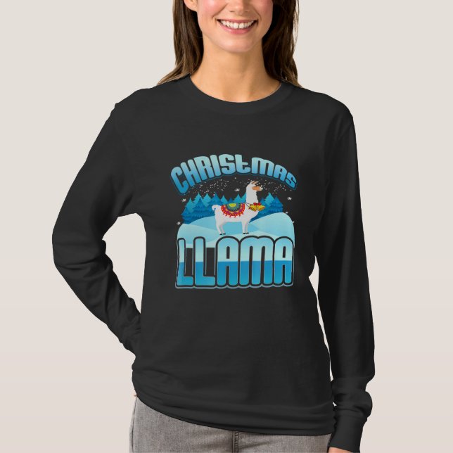 Cute Unique Christmas Llama Snow  Present T-Shirt (Front)