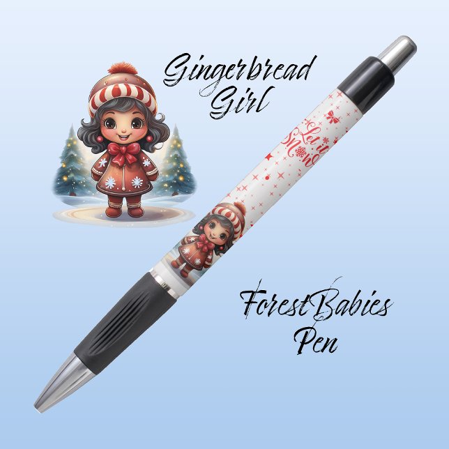 Cute Unique Gingerbread Girl, Let it Snow, White Pen (Gingerbread Girl, Christmas Trees, "Let it Snow" Sparkle Stars, Xmas Holiday Season ForestBabies Pen)