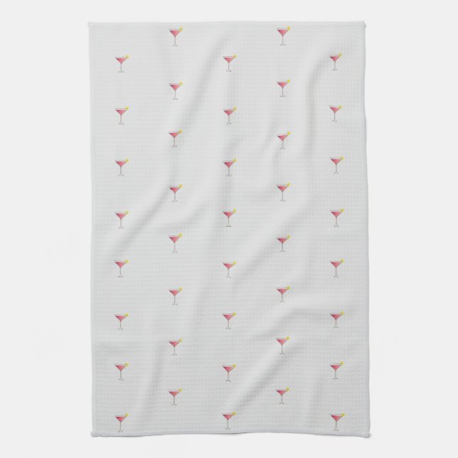 Cute Unique Pink Cocktail Pattern Grey Kitchen Towel (Vertical)