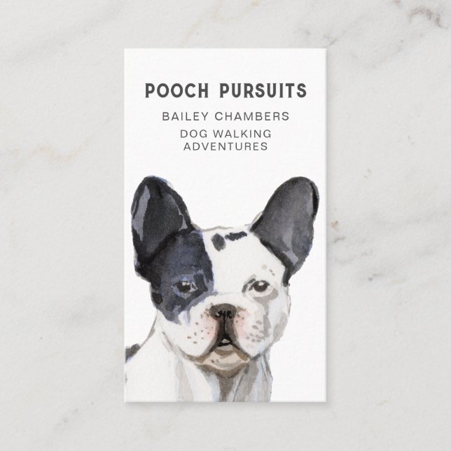 Cute Unique Watercolor Dog Walker Business Card (Front)