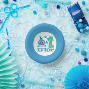 cute unisex baby shark First Birthday  Paper Plate