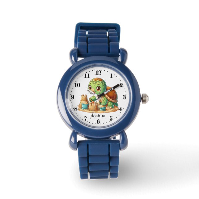 Cute unisex beach sea turtle add n name kids watch (Front)