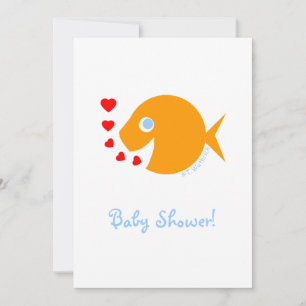 Cute Unisex Cartoon Goldfish with Blue Eyes Shower Invitation