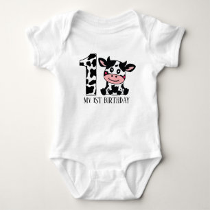 cute unisex cow first Birthday  Baby Bodysuit