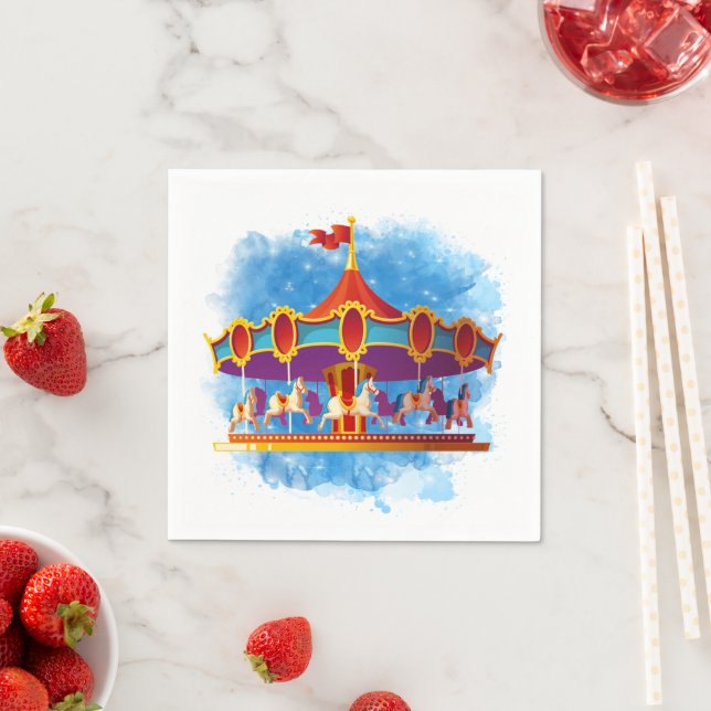 cute unisex kids carousel add text napkin (Insitu)