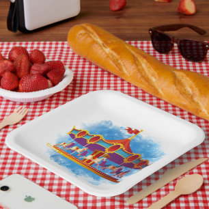 cute unisex kids carousel add text paper plate