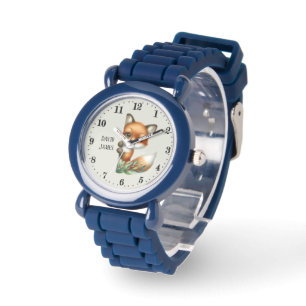 Cute unisex kids peeking fox add name watch