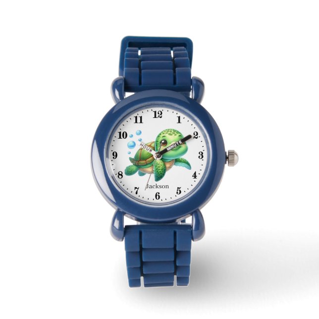 Cute unisex kids seahorse lovers add name watch (Front)