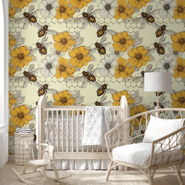 Cute unisex tiled bee pattern  wallpaper (Kids)