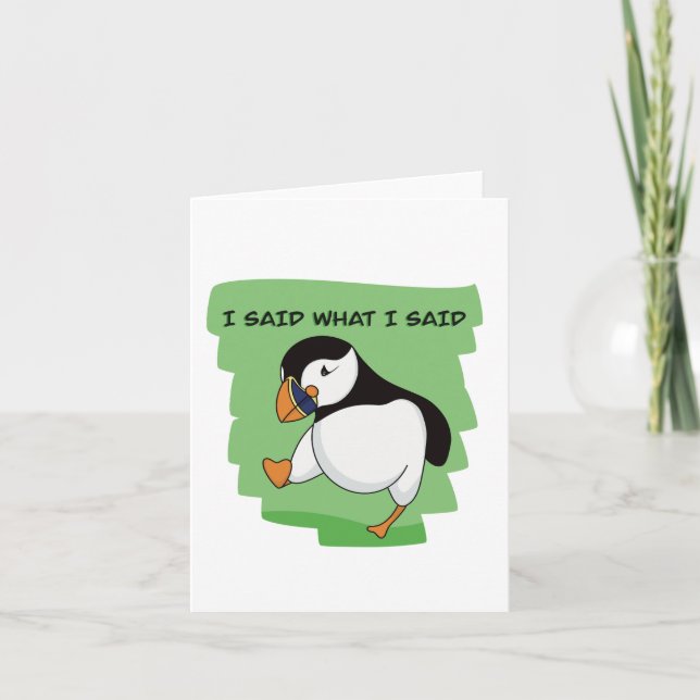 Cute Unpopular Opinion Puffin Meme Holiday Card (Front)