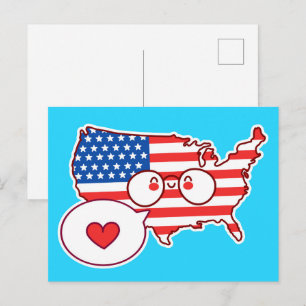 Cute USA Map Flag Postcard
