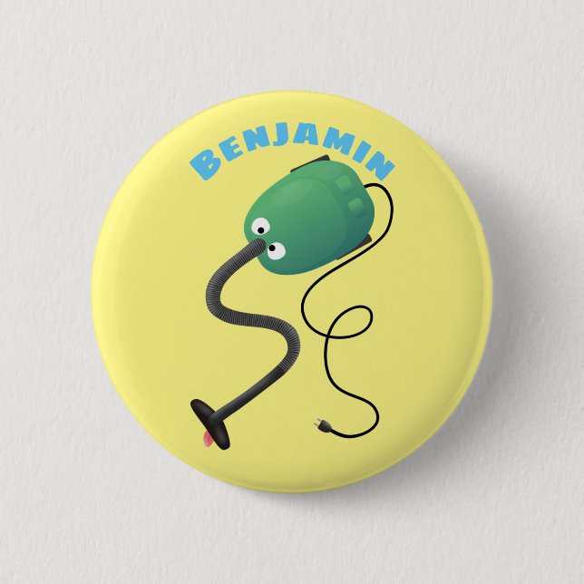 Cute vacuum cleaner cartoon humour 2 inch round button (Front)