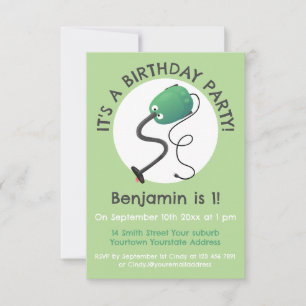 Cute vacuum cleaner cartoon humour invitation