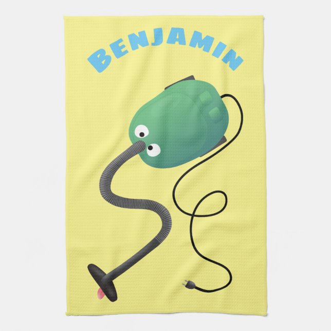 Cute vacuum cleaner cartoon humour kitchen towel (Vertical)