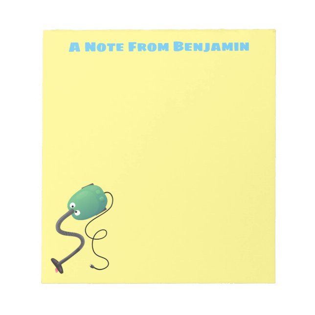 Cute vacuum cleaner cartoon humour notepad (Front)