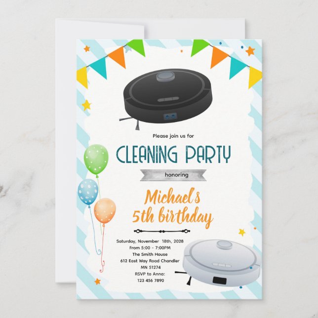 Cute vacuum theme party invitation (Devant)