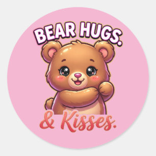 Cute Valentine Bear – Bear Hugs & Kisses Classic Round Sticker