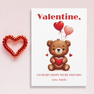 Cute Valentine Bear Heart Balloon Friendship Holiday Card